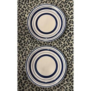 Lot Of 2 Dover & York‎ Blue White Striped Dinner Plate 10.5" Cottage Farmhouse
